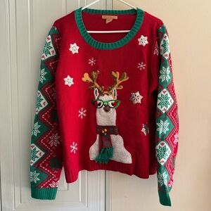 Jollidays Christmas Ugly Sweater Festive Red Llama Sweater Size XL